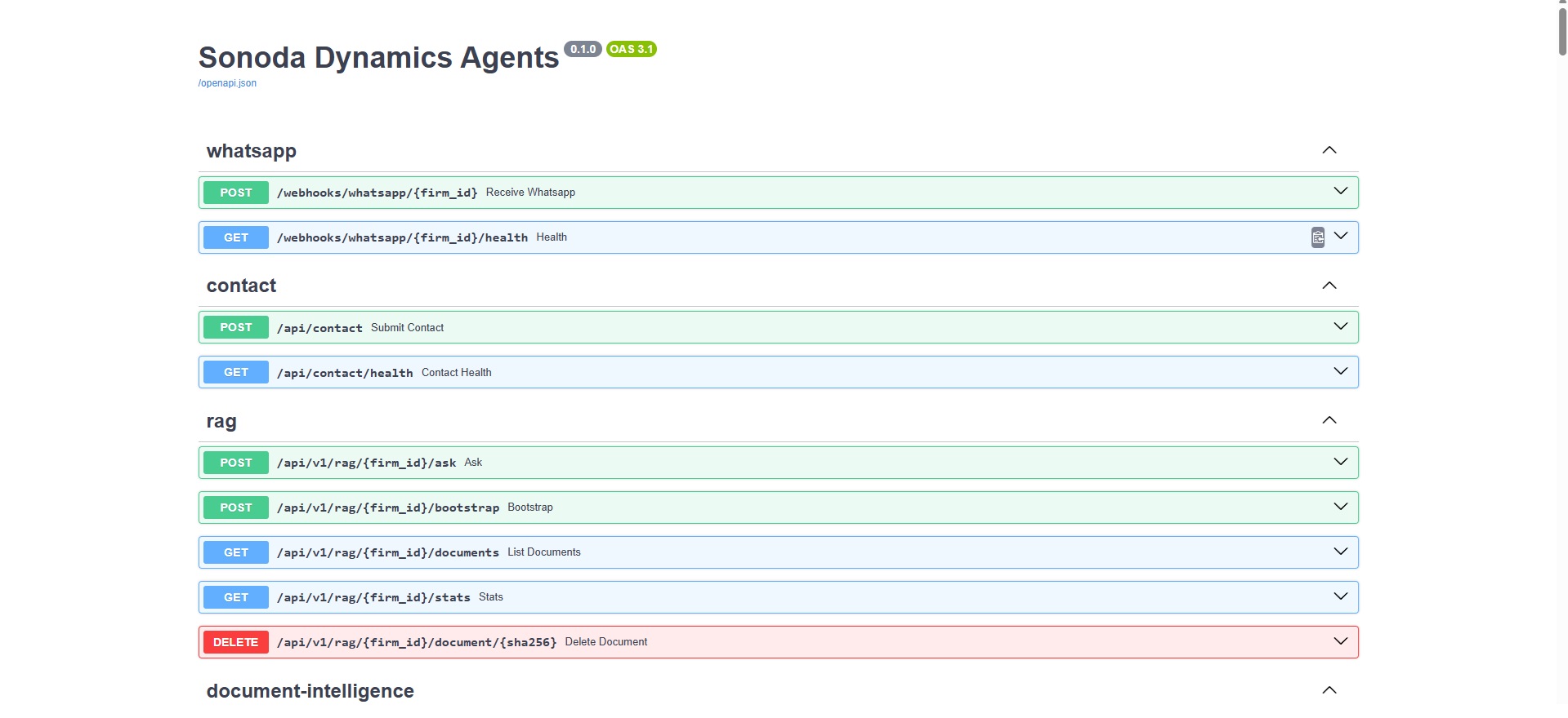 OpenAPI 3.1 Swagger UI served by the production backend at /docs